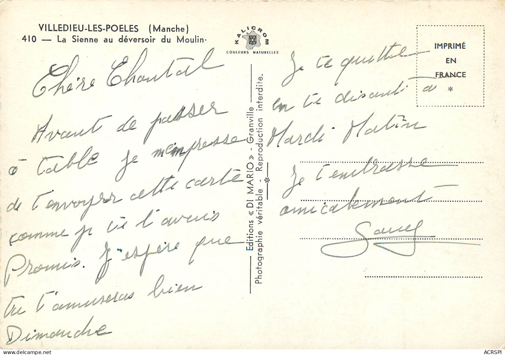 VILLEDIEU LES POELES La Sienne Au Deversoir Du Moulin 9(scan Recto Verso) MF2734 - Villedieu