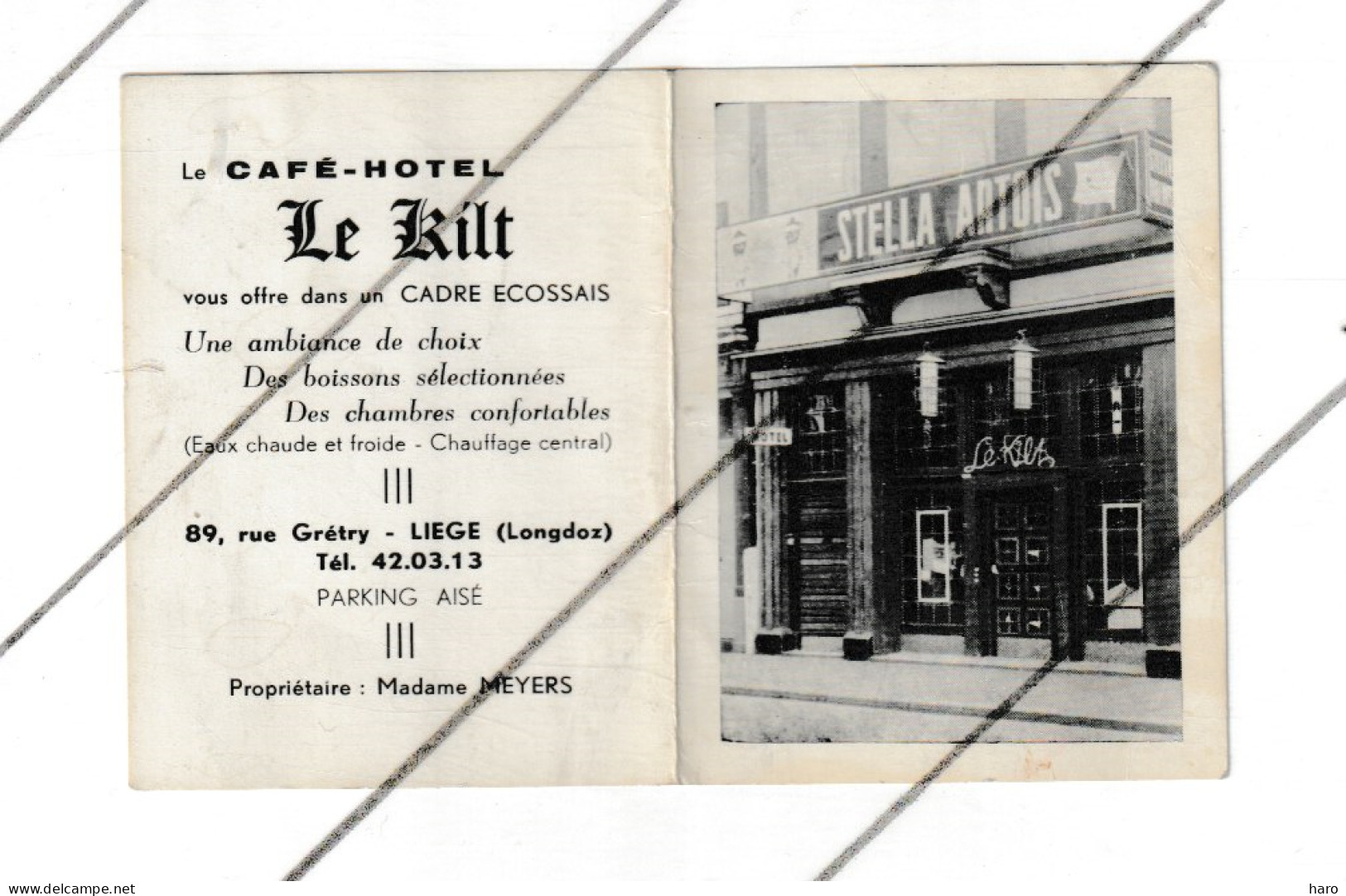 Carte De Visiste Publicitaire - Café- Hôtel " LE KILT " à Liège - Bière Stella Artois   ( B375 ) - Visitekaartjes