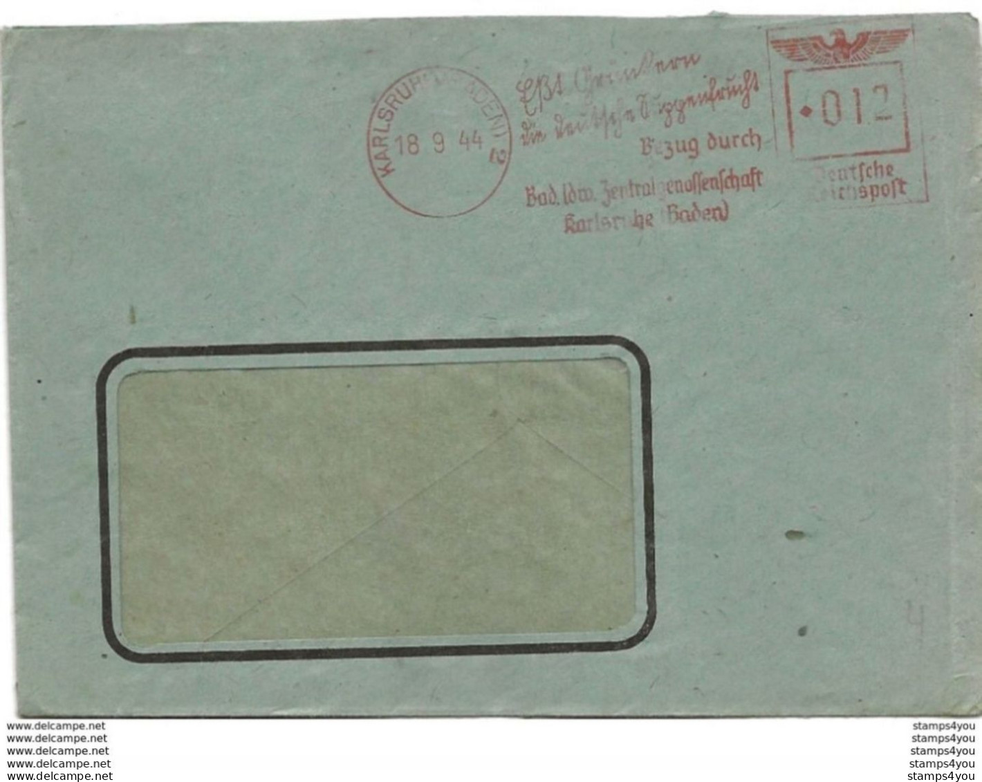 221 - 49 - Enveloppe Envoyée De Karlsruhe - Oblit Mécanique Rouge 1944 - Guerre Mondiale (Seconde)