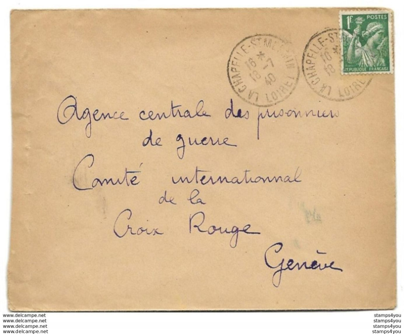 221 - 90 - Enveloppe Envoyée Du Loiret à La Croix Rouge Genève 1940 - Agence Prisonniers De Guerre - Guerre De 1939-45