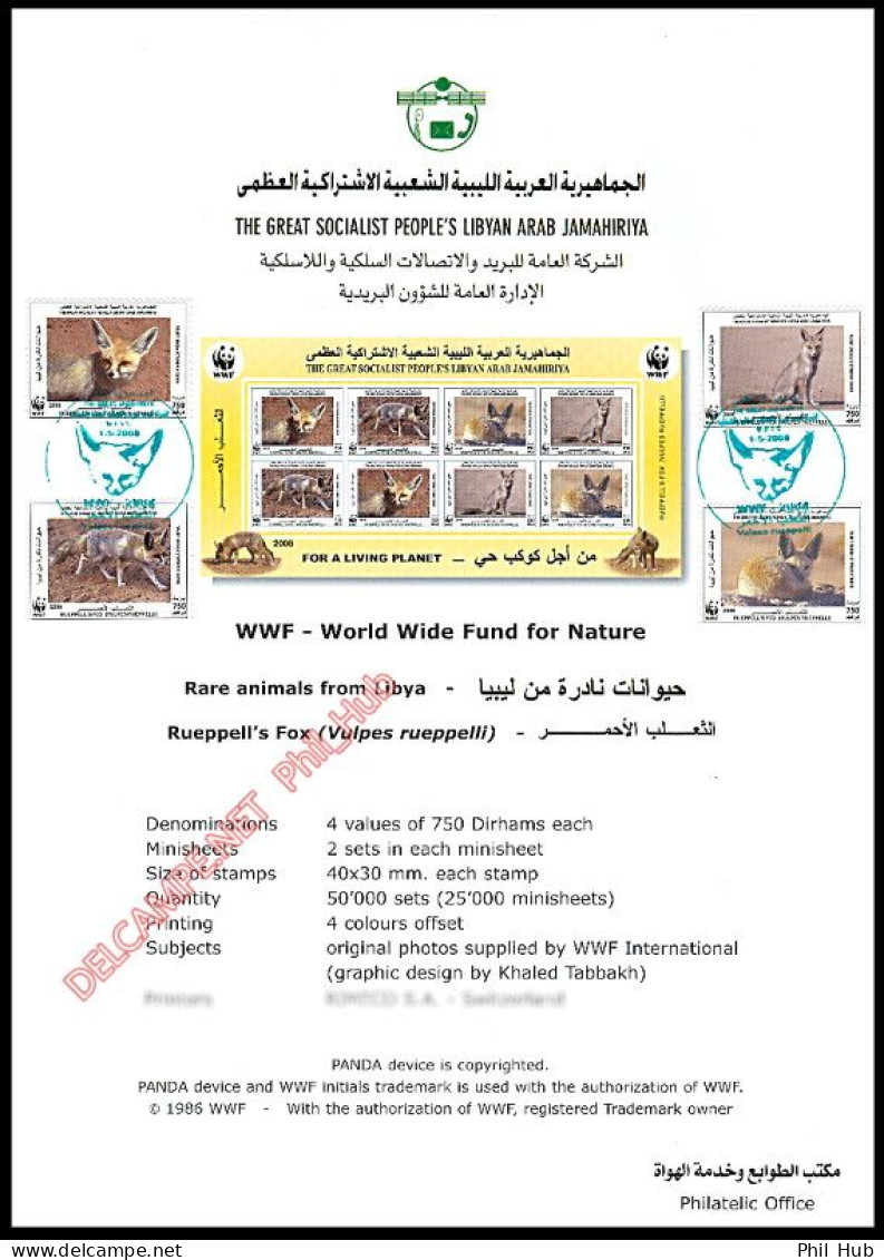 LIBYA 2008 WWF Fox (Libya Post INFO-SHEET With Stamps PMK) SUPPLIED UNFOLDED - Cartas & Documentos