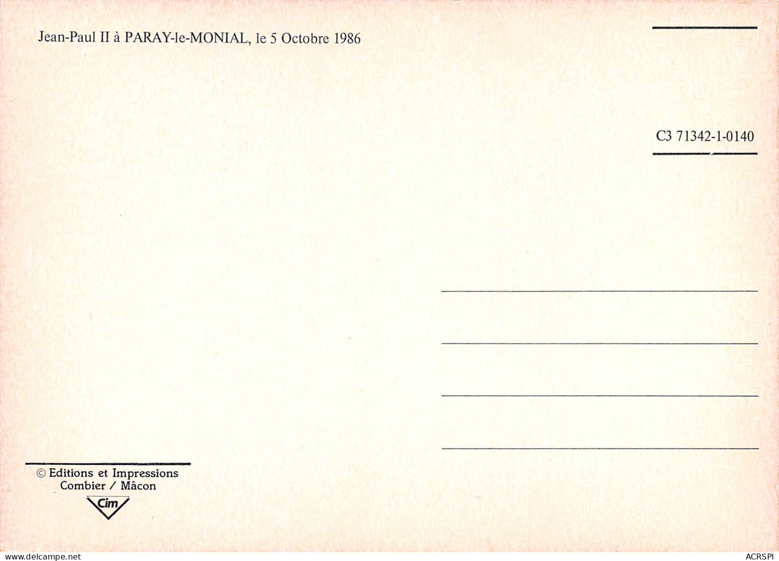 PARAY LE MONIAL  5 Octobre 1986 Visite De JEAN PAUL II  24 (scan Recto Verso)MF2740VIC - Paray Le Monial