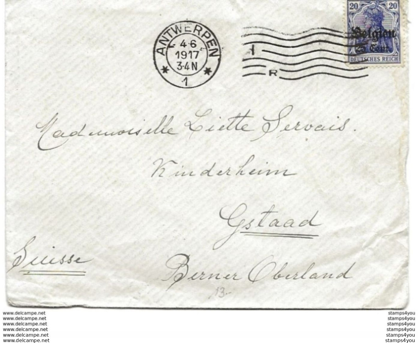 221 - 48 - Enveloppe Envoyée D'Anvers En Suisse - Timbre Allemand Surchargé "Belgien" 1917 - WO1