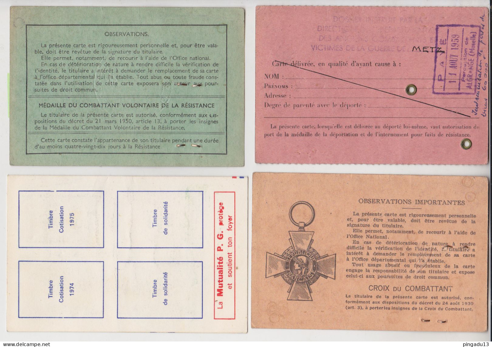 Fixe France WW2 9 Carte Même Personne Combattant Volontaire Résistance Déporté Résistant Prisonniers Guerre SNCF - 1939-45