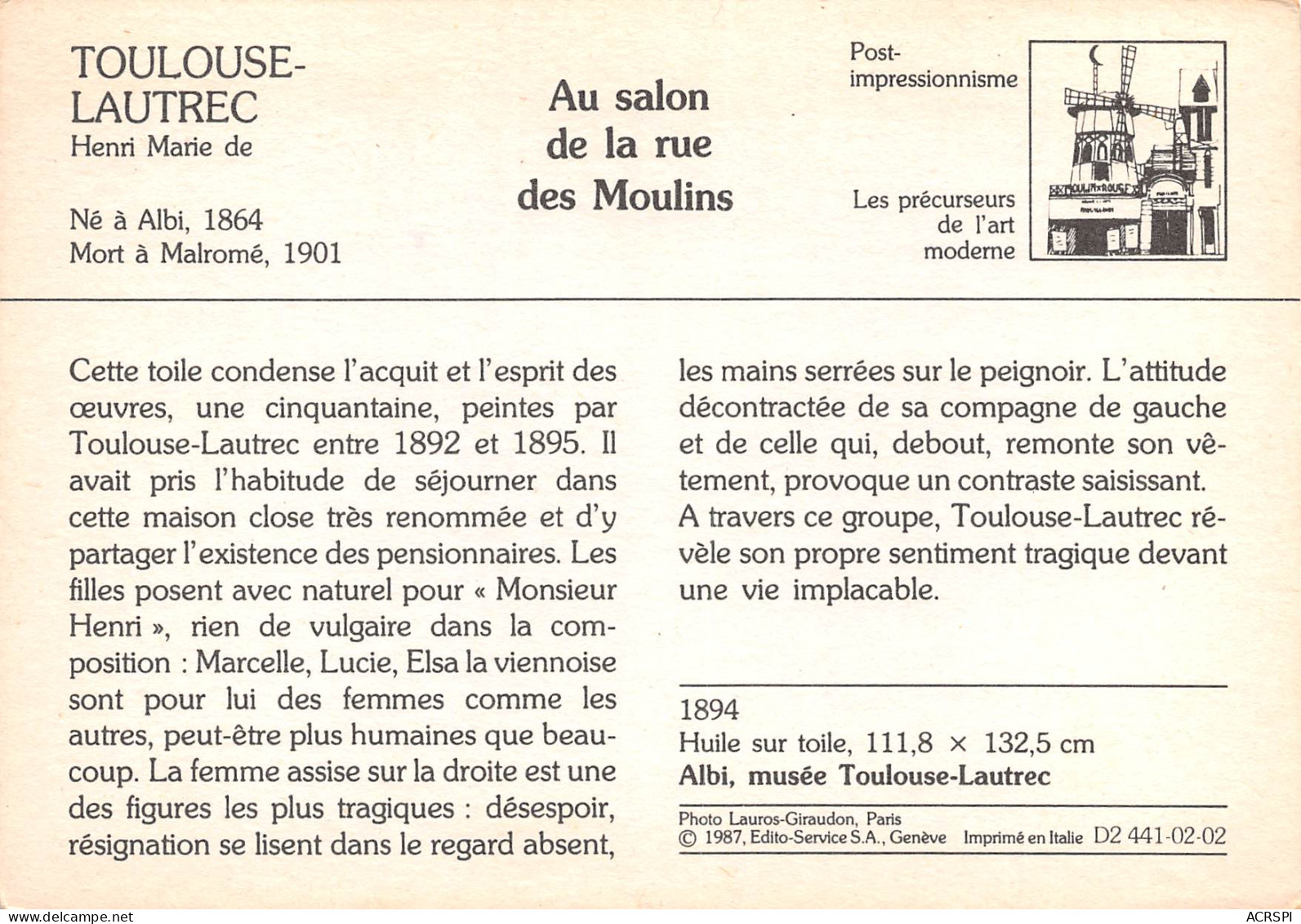 Tableau  TOULOUSE LAUTREC Au Salon De La Rue Des Moulins  45 (scan Recto Verso)MF2742UND - Peintures & Tableaux