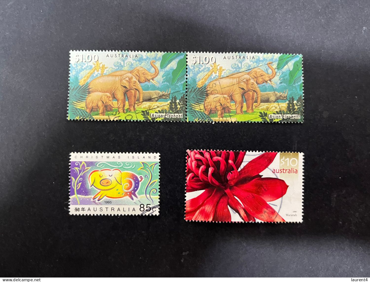 2-5-2024 (stamp) Austrlaia - 4 Higher Values Used Stamps (pair Of Elephant - $ 1.00 Waratha Flower - Pig) - Gebraucht