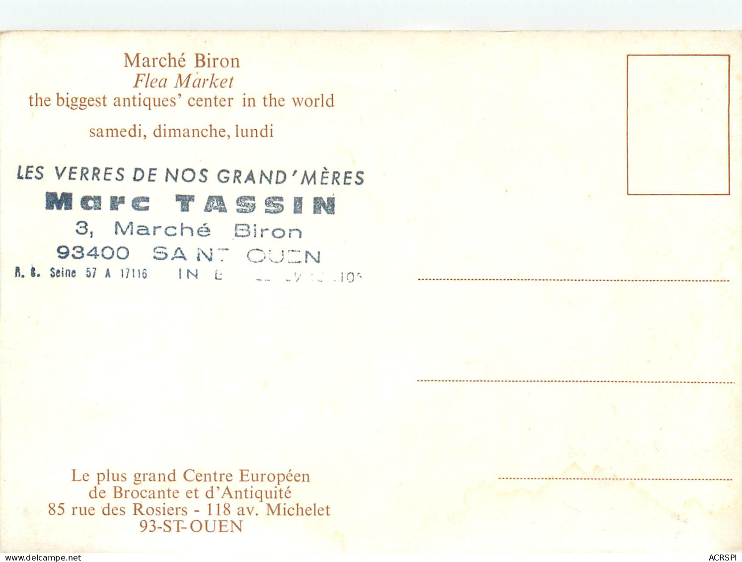 MARCHE BIRON Le Plus Grand Centre Europeen De Brocante 15(scan Recto Verso)MF2746 - Saint Ouen