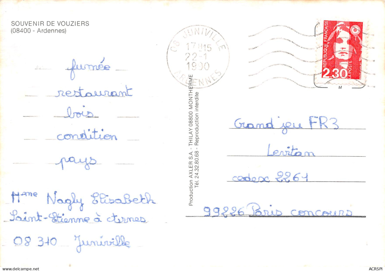 VOUZIERS 08 Ardennes Souvenir  27 (scan Recto Verso)MF2748VIC - Vouziers