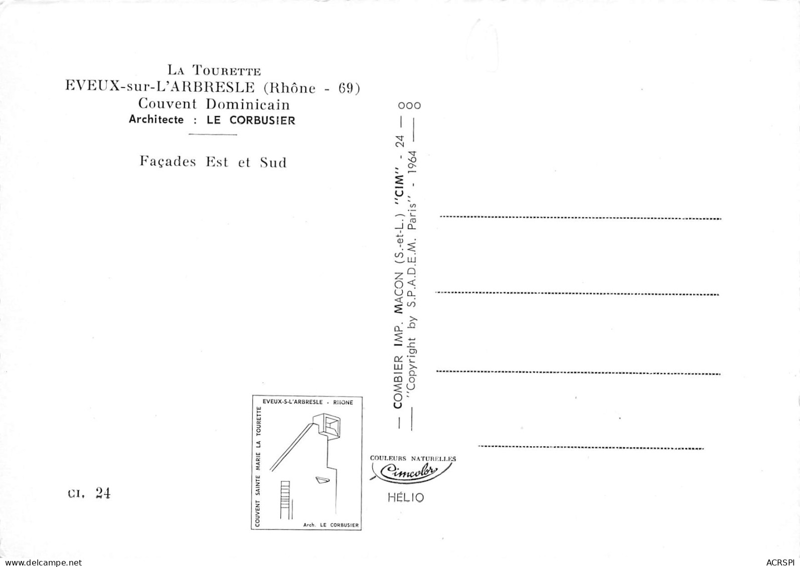 Eveux Sur L'arbresle  Couvent Dominicain Le Corbusier  Facade Est Et Sud  9 (scan Recto Verso)MF2750TER - L'Abresle