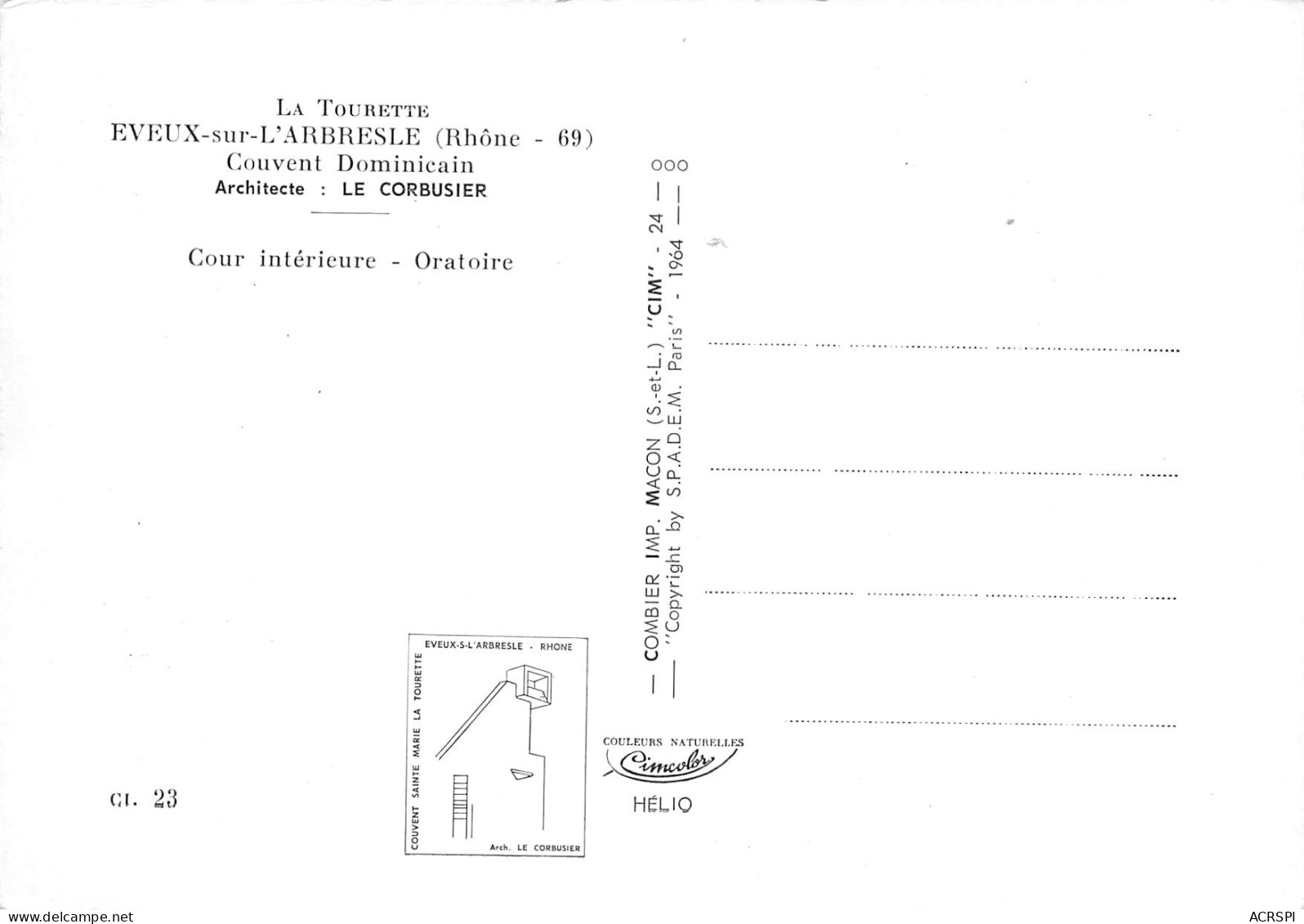 Eveux Sur L'arbresle  Couvent Dominicain Le Corbusier  L' ORATOIRE   10 (scan Recto Verso)MF2750TER - L'Abresle