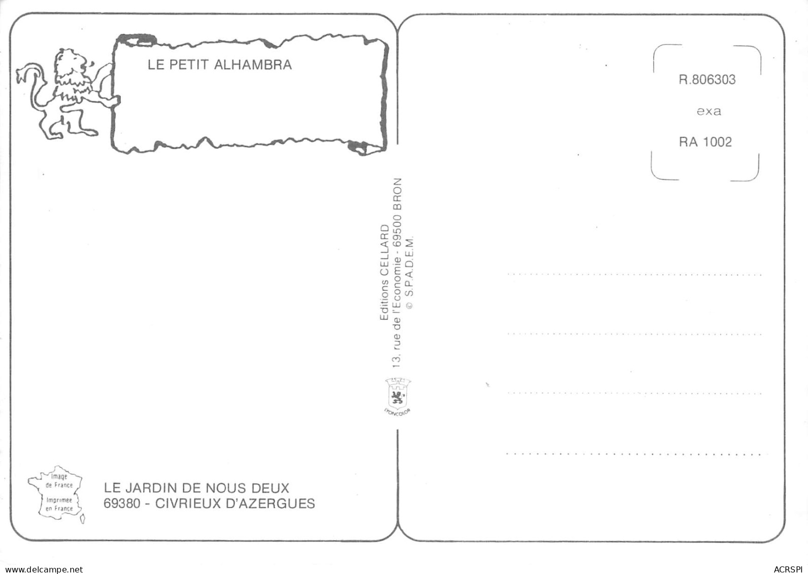 Civrieux D'Azergues Jardin De Nous Deux Charles BILLY Le Petit Alhambra 21 (scan Recto Verso)MF2750UND - Sonstige & Ohne Zuordnung