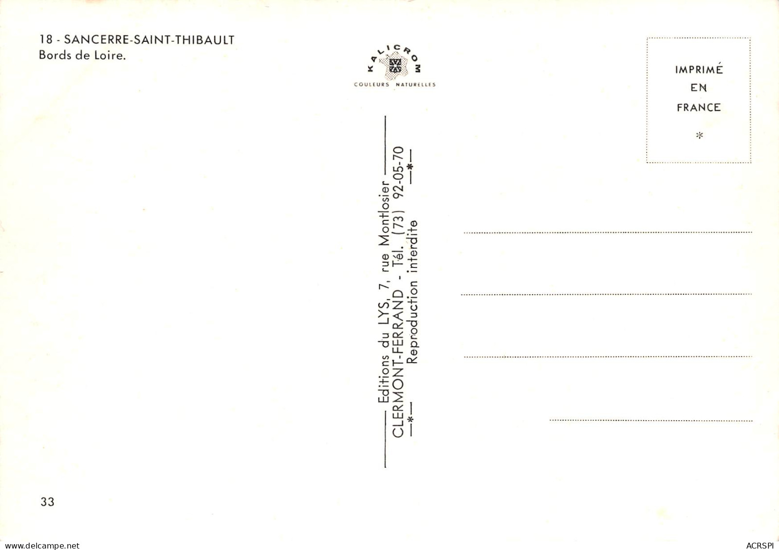 SANCERRE SAINT THIBAULT  Bords De Loire  20 (scan Recto Verso)MF2752BIS - Sancerre