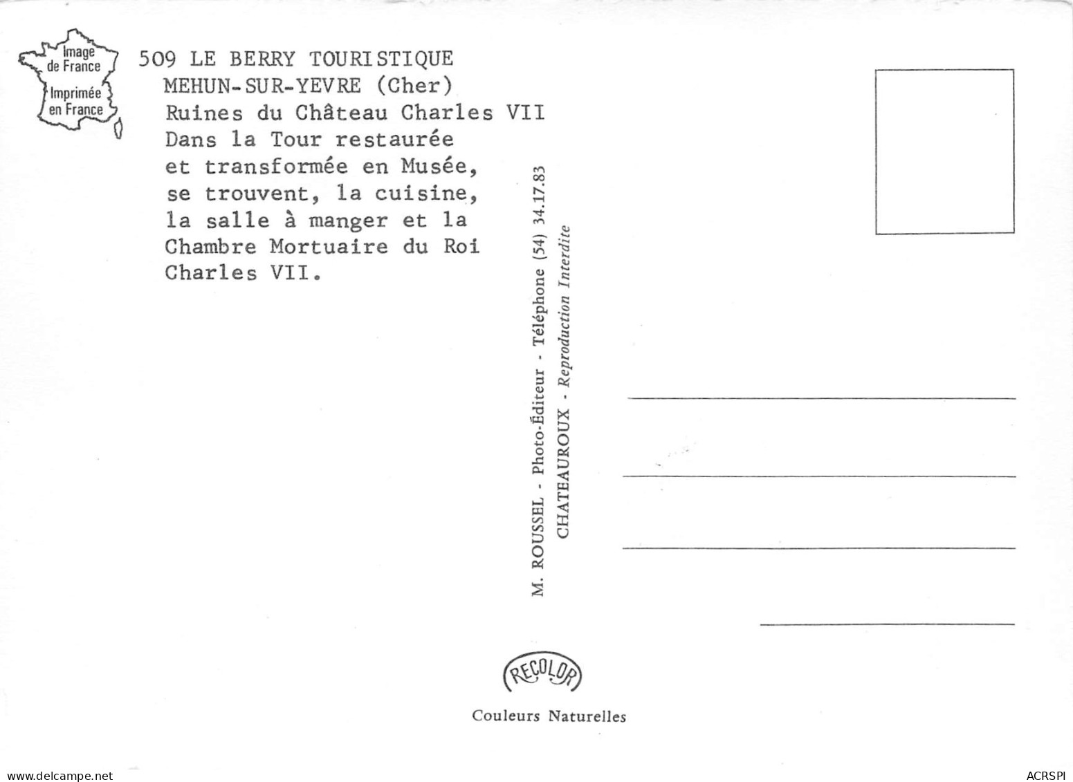 MEHUN SUR YEVRE Ruines Du Chateau 21 (scan Recto Verso)MF2752BIS - Mehun-sur-Yèvre