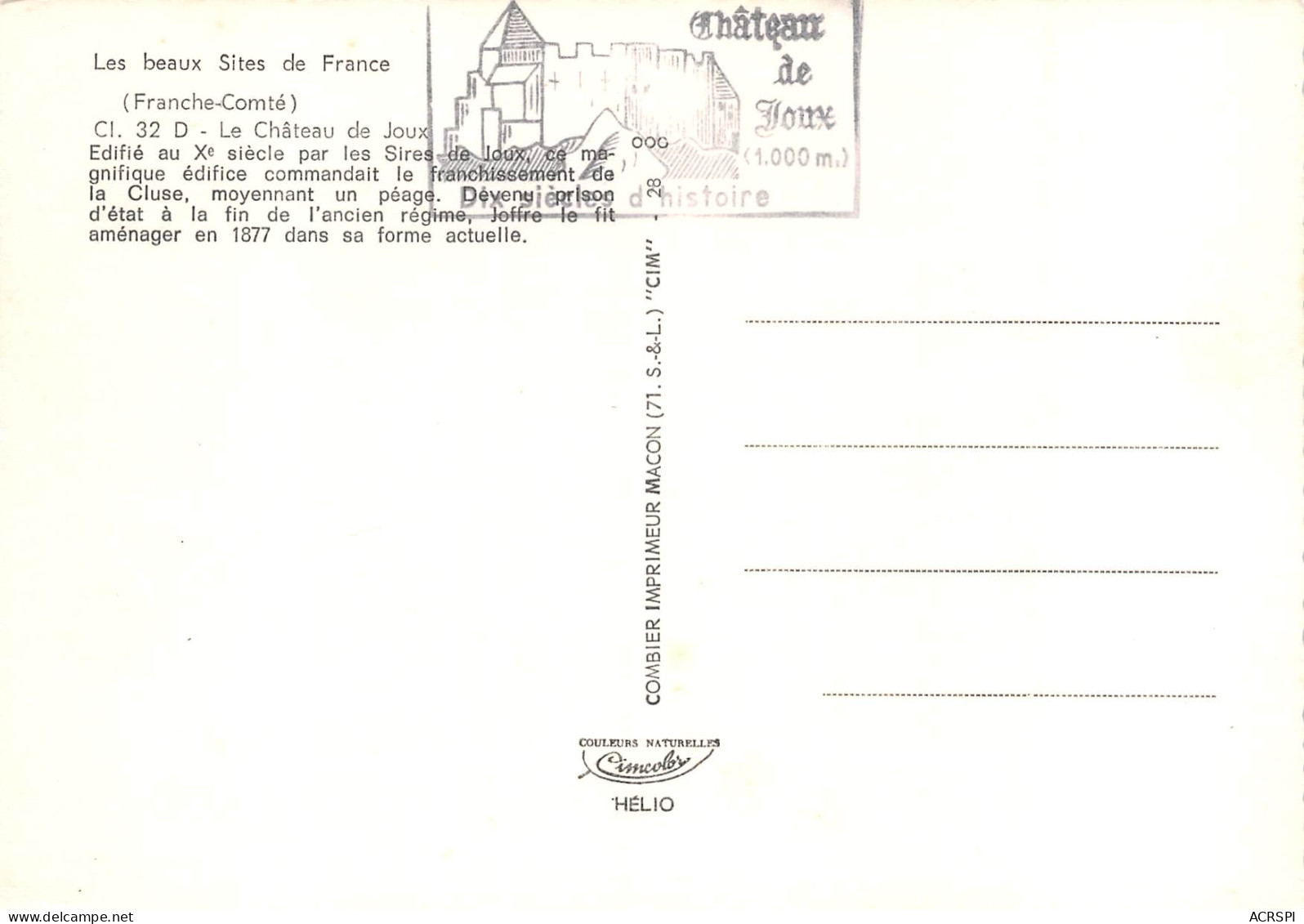 PONTARLIER  Le Chateau De JOUX   8 (scan Recto Verso)MF2752UND - Pontarlier