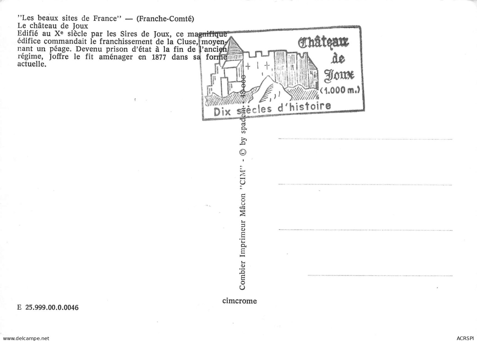 PONTARLIER  Le Fort De JOUX   11 (scan Recto Verso)MF2752UND - Pontarlier