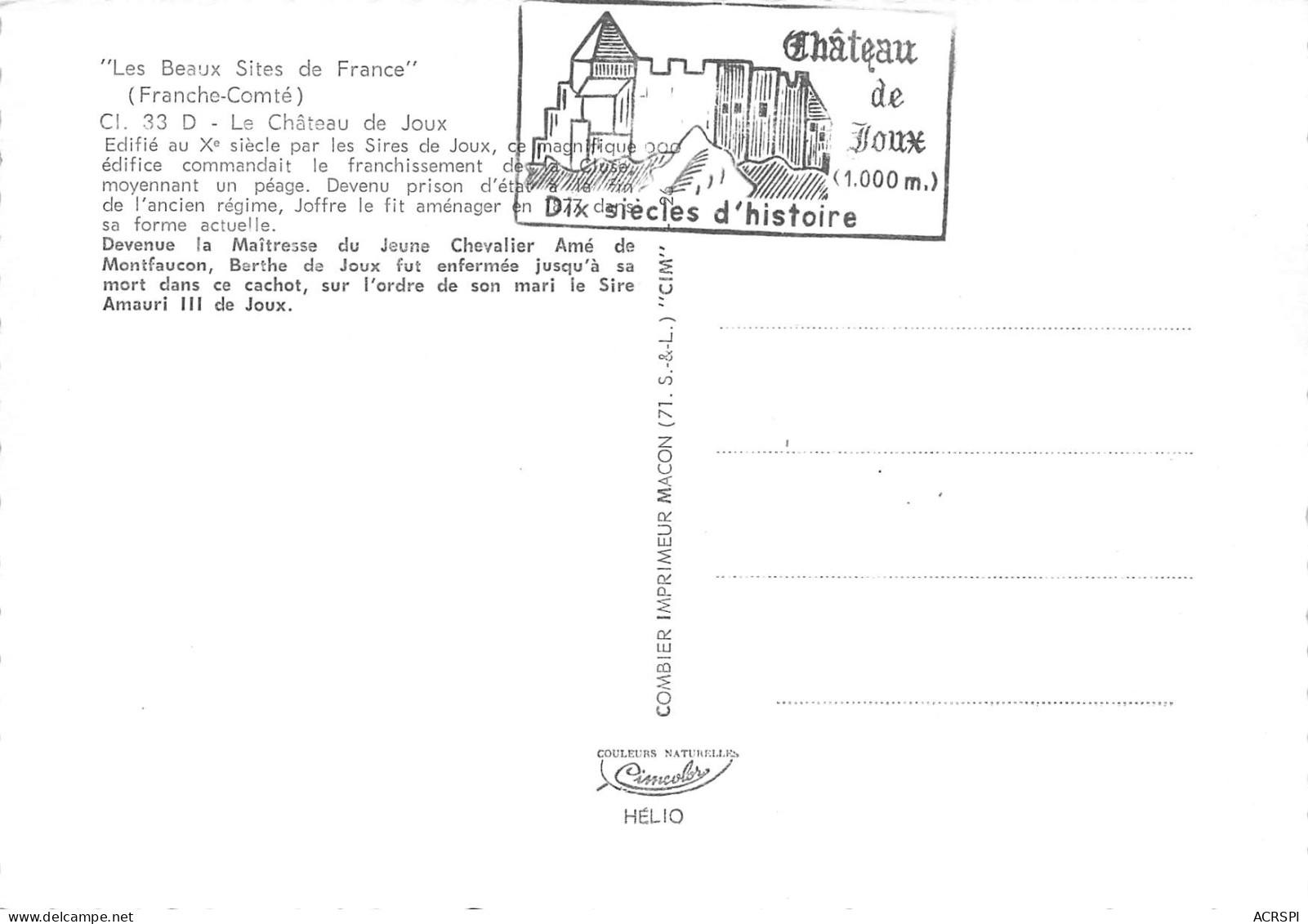 PONTARLIER Le Chateau Fort De JOUX Berthe De Joux Congrés De 1946 SFFC    13 (scan Recto Verso)MF2752UND - Pontarlier