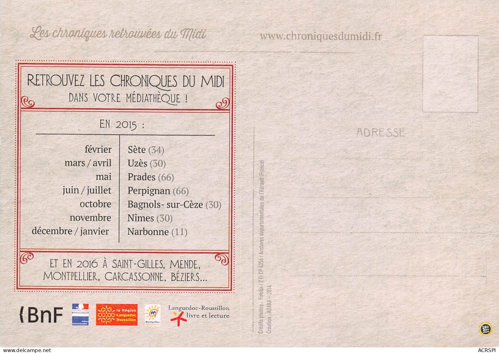 CHRONIQUES RETROUVEES DU MIDI Journal Livre Pub Publicité  36 (scan Recto Verso)MF2754VIC - Frans