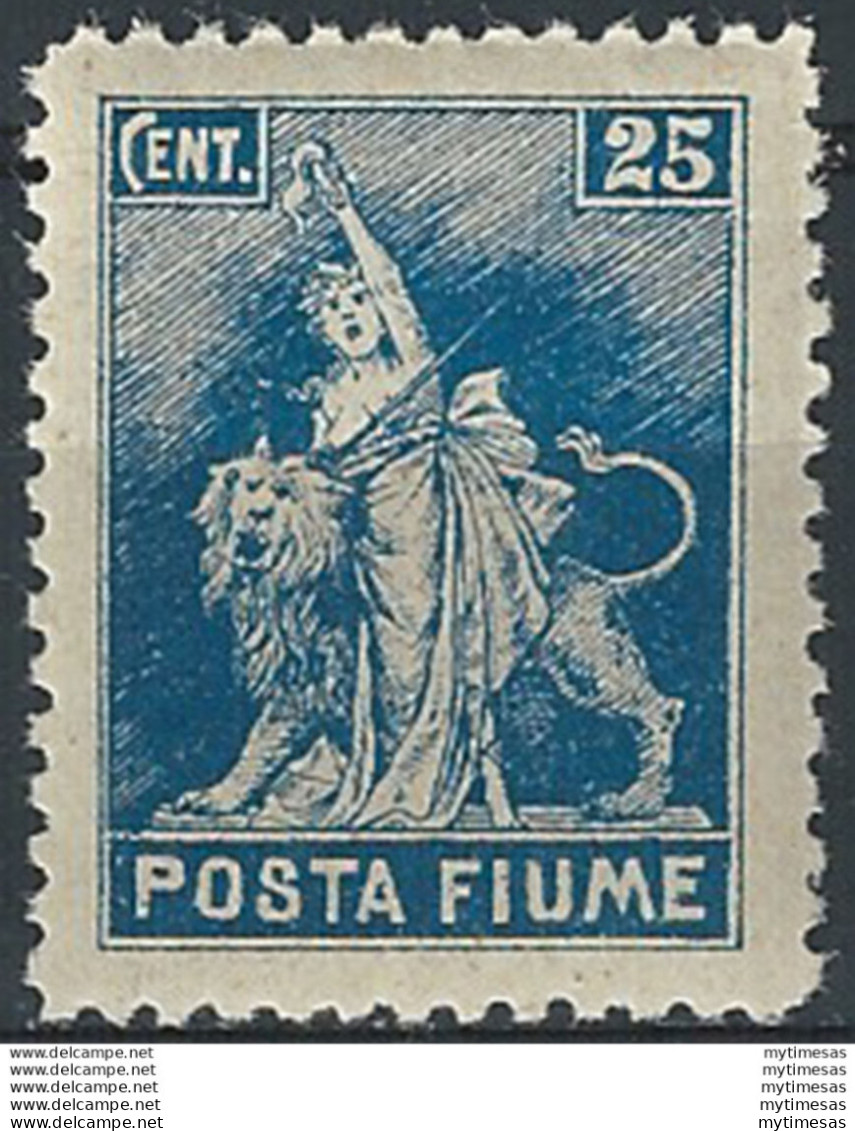 1919 Fiume 25c. Azzurro Not Issued MNH Sassone N. 57 - Altri & Non Classificati