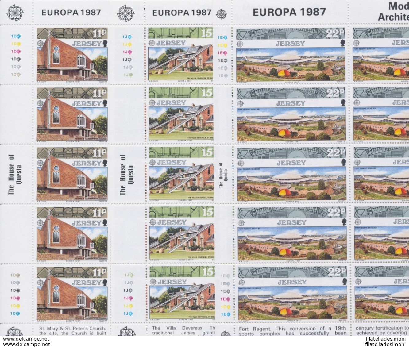 1987 EUROPA CEPT  Jersey 3 Minifogli &quot;Architettura Moderna&quot; MNH** - Autres & Non Classés