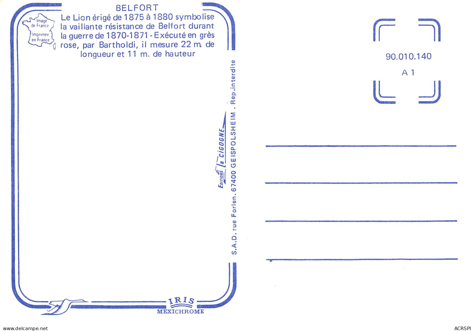 90 BELFORT  Le LION 15 (scan Recto Verso)MF2758VIC - Belfort – Le Lion