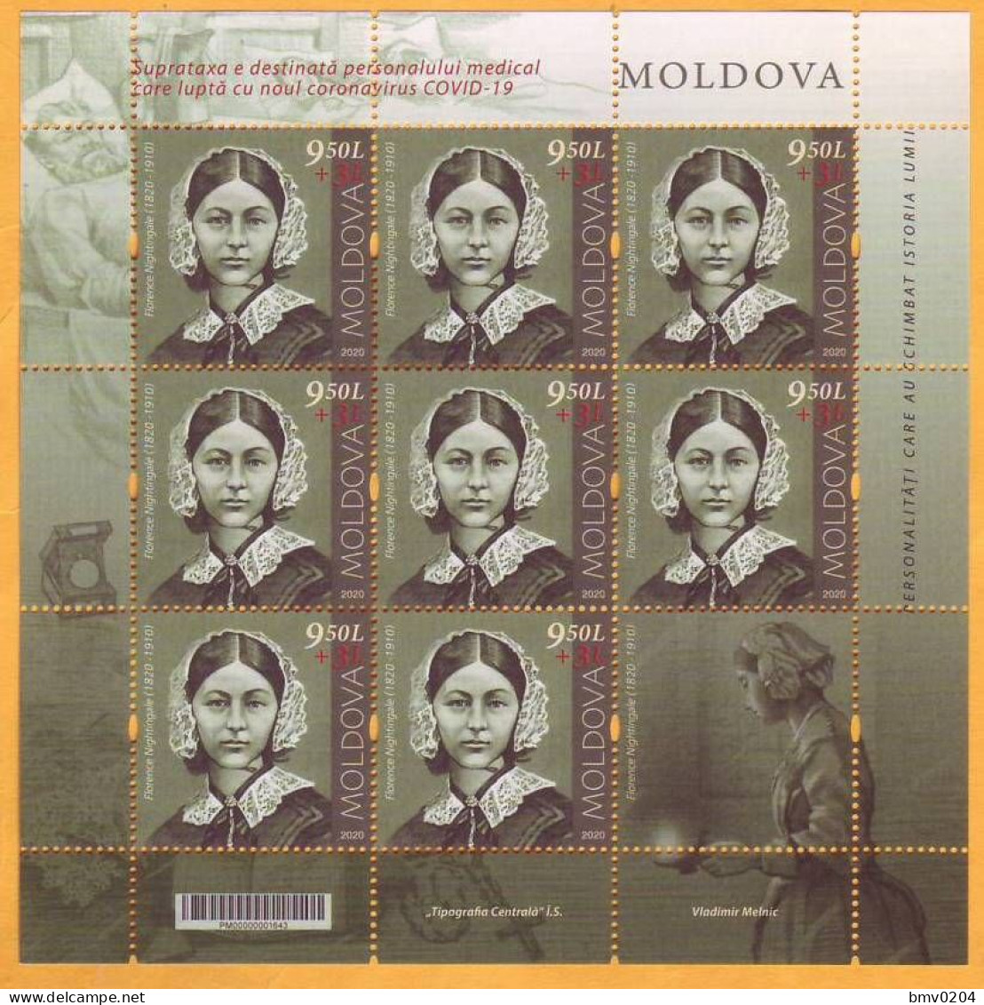 2020 Moldova 200 Florence Nightingale Medicine Covid-19 Hospital, Mercy, Wounded, War, Crimea, London Sheet Mint - EHBO