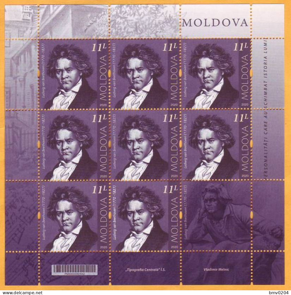 2020  Moldova Moldavie  250 Ludwig Van Beethoven Music, Violin, Piano, Symphony Germany Austria Sheet Mint - Musique