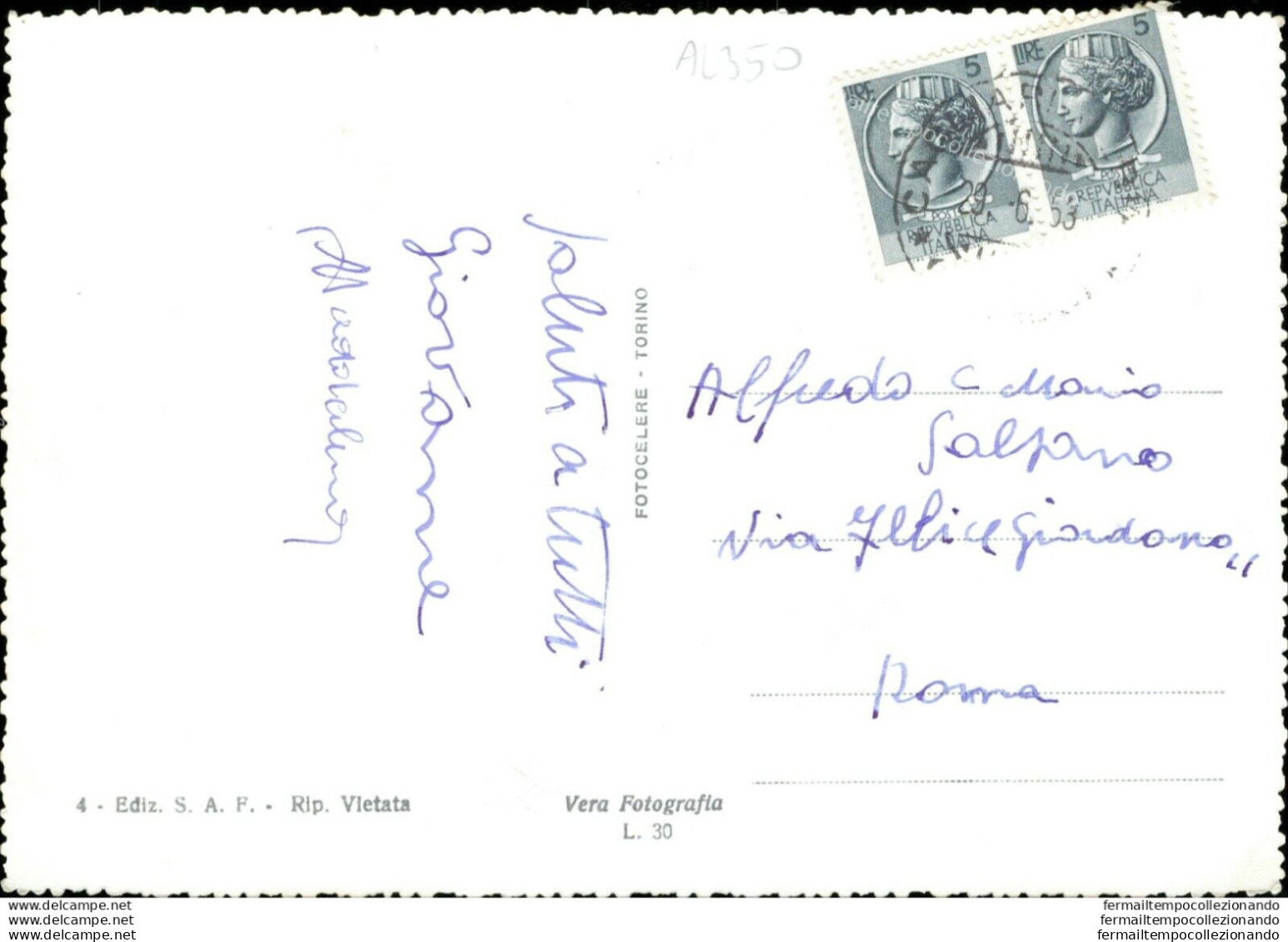 Al350 Cartolina Sassari  Citta' Piazza D'italia Auto D'epoca - Sassari