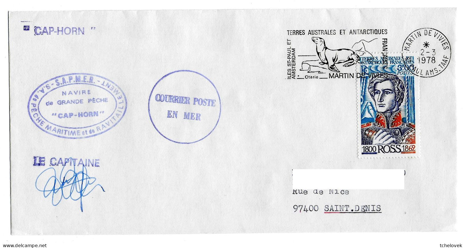 FSAT TAAF Cap Horn Sapmer 02.03.78 SPA T. 300 Ross (8) - Briefe U. Dokumente