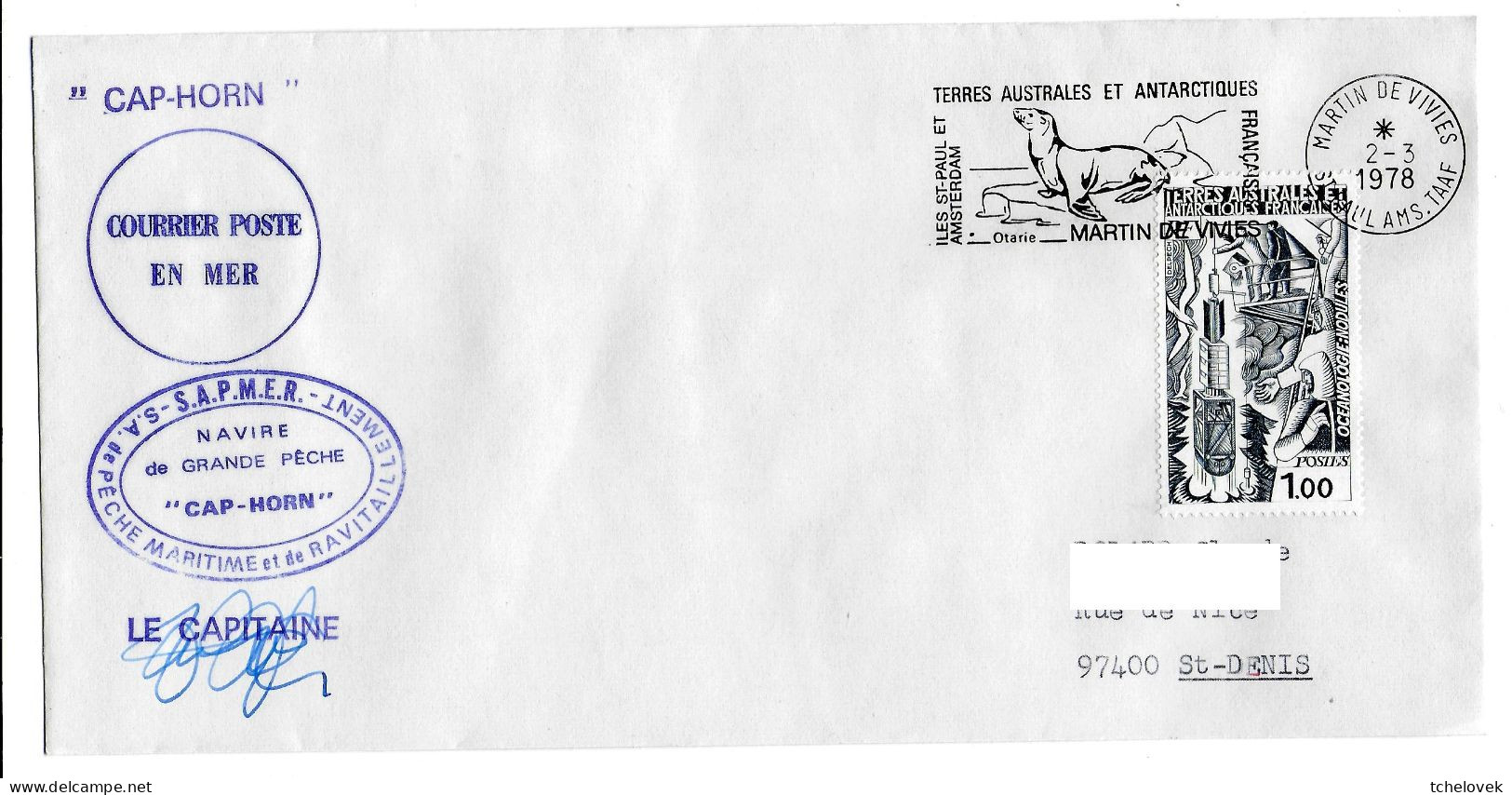 FSAT TAAF Cap Horn Sapmer 02.03.78 SPA T. 1.00 Nodules (1) - Lettres & Documents