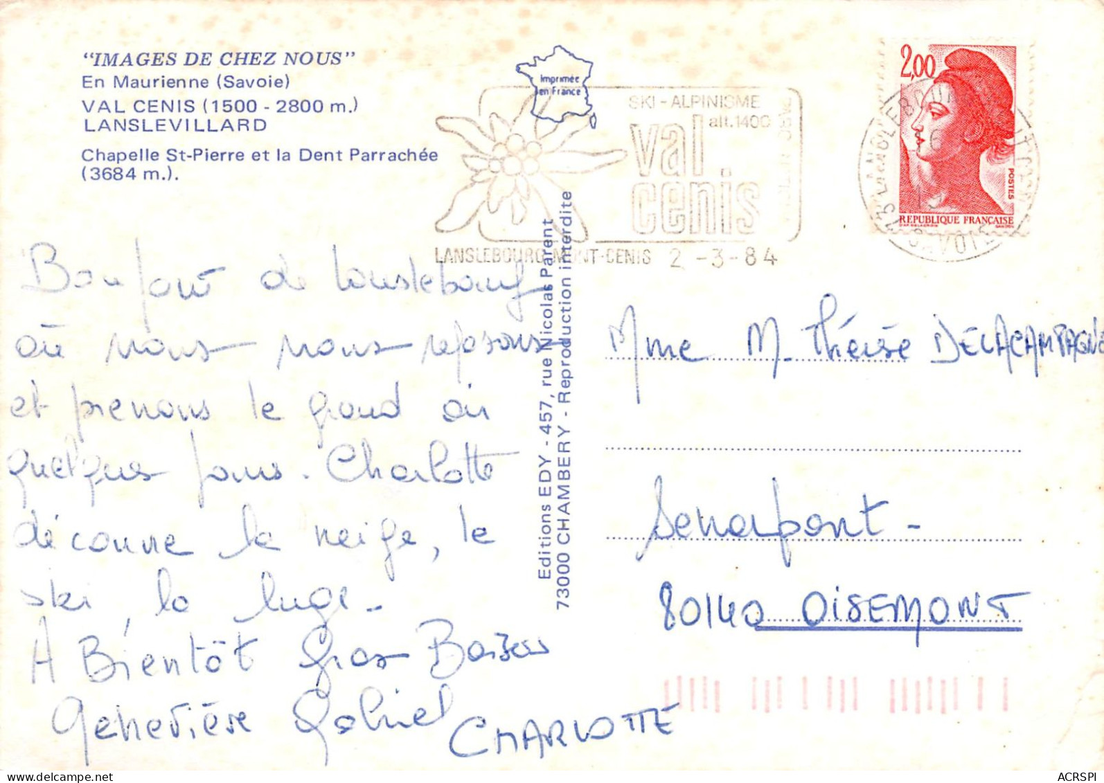 73  Lanslebourg-Mont-Cenis  Val-cenis Chapelle Saint-Pierre Et Dent Parrachée  (scan R/V)  62 \PC1203 - Modane