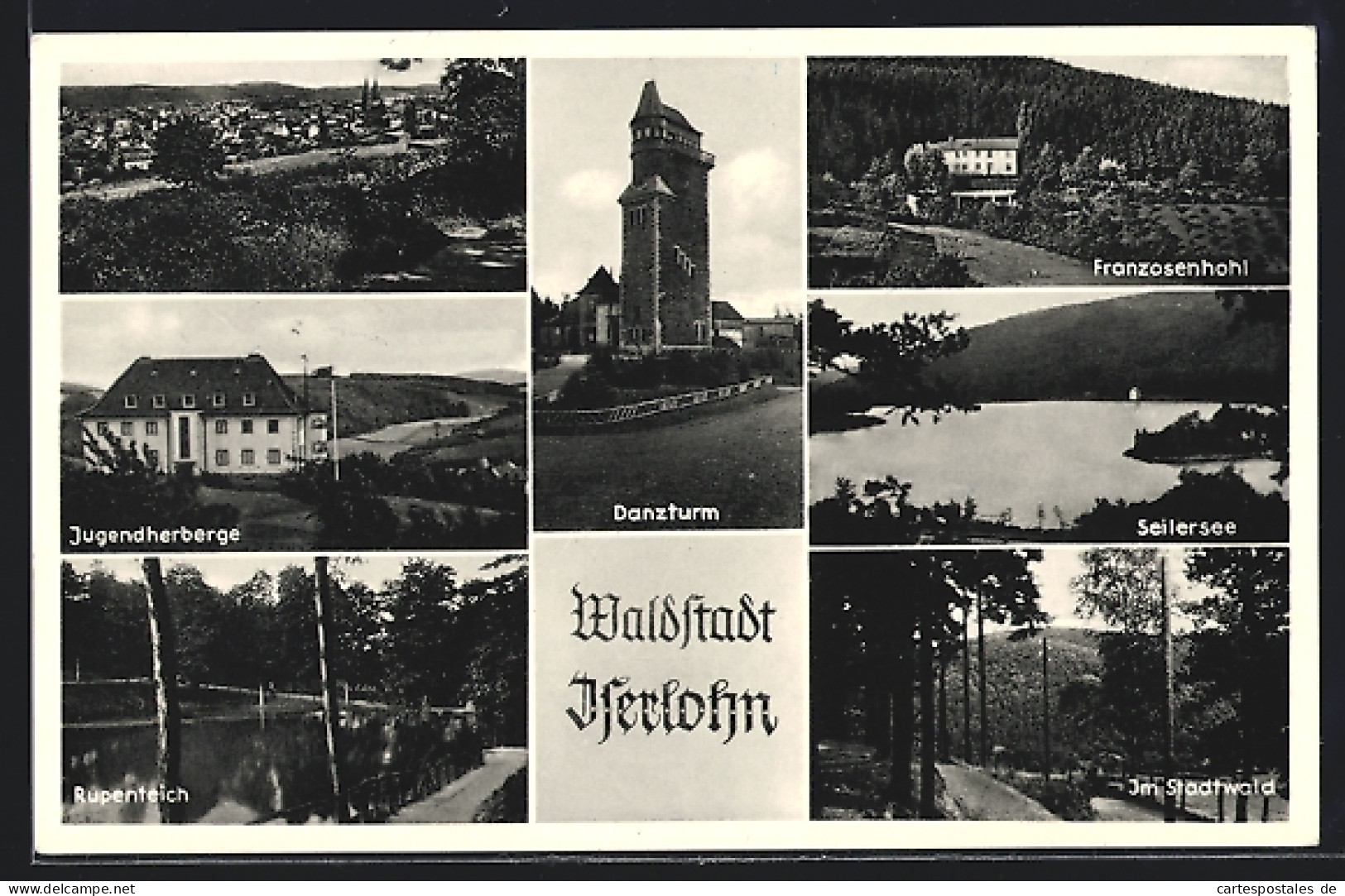 AK Iserlohn, Panorama, Jugendherberge, Rupenteich, Danzturm, Seilersee  - Iserlohn