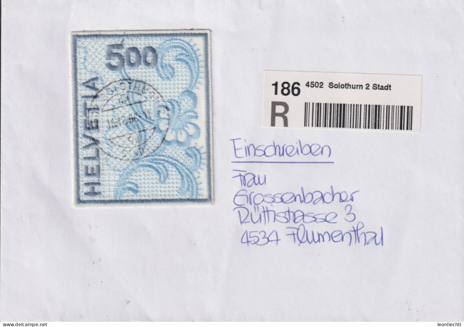 2000 Schweiz, R-Brief, Zum:CH 998, Mi:CH 1726, St. Galler Stickerei - Briefe U. Dokumente
