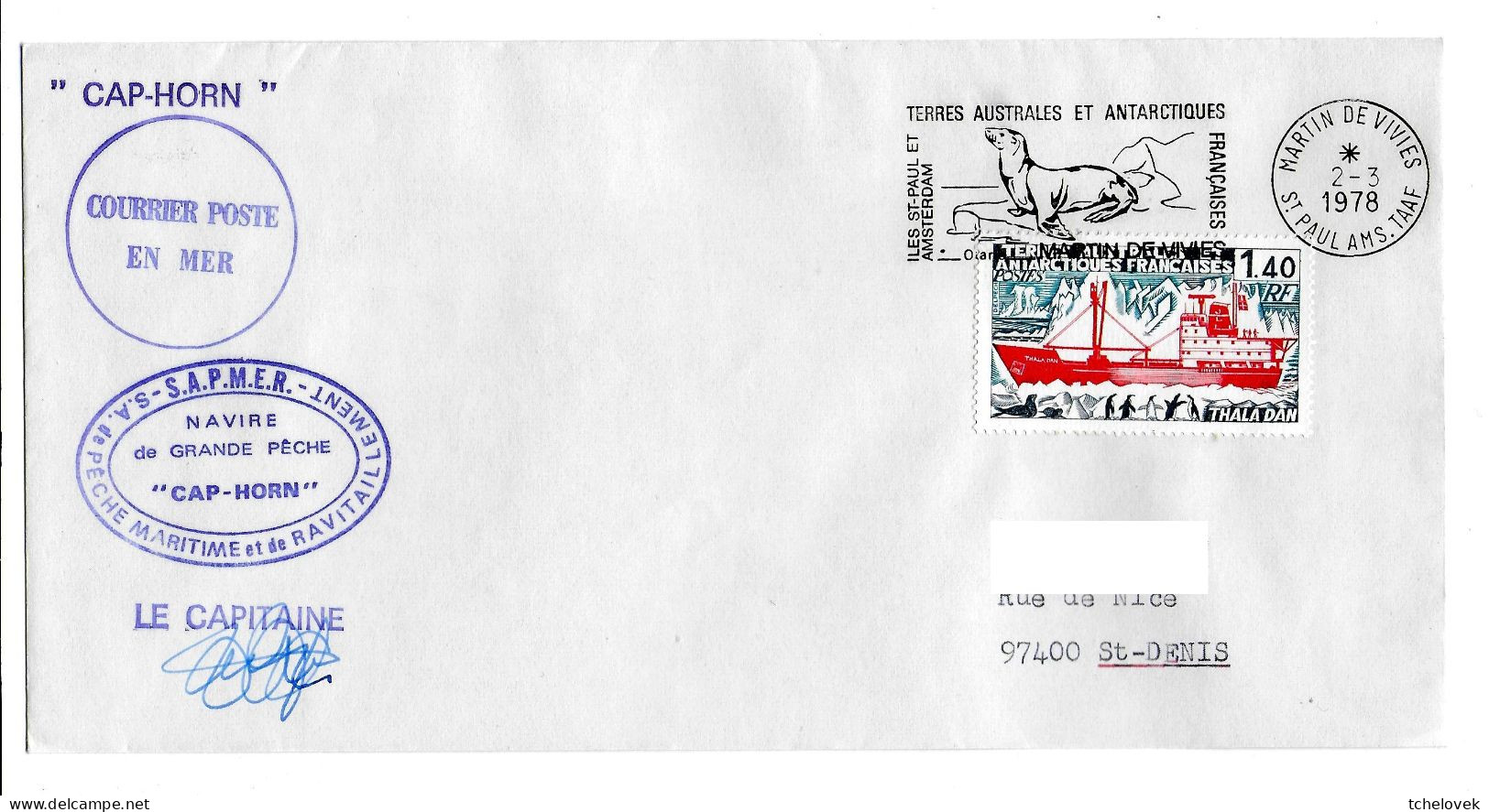 FSAT TAAF Cap Horn Sapmer 02.03.78 SPA T. 1.40 Thala Dan (1) - Lettres & Documents