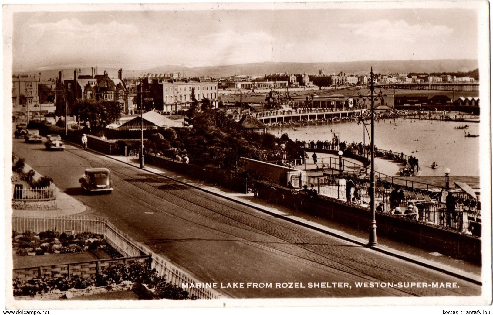 1.10.1 ENGLAND, MARINE LAKE FROM ROZEL SHELTER, WESTON-SUPER-MARE, POSTCARD (UPPER LEFT AND BOTTOM RIGHT CORNER FOLD) - Weston-Super-Mare