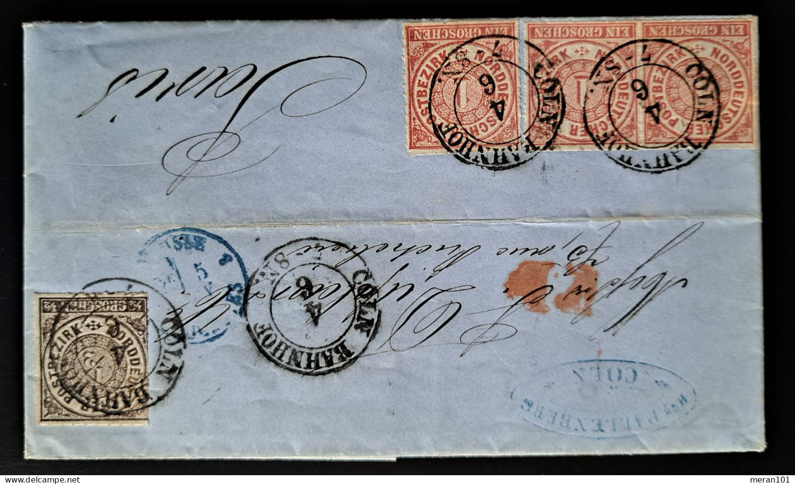 Norddeutscher Postbezirk 1868, Auslandbrief KÖLN Nach PARIS, Stoffmuster, Mischfrankatur - Cartas & Documentos