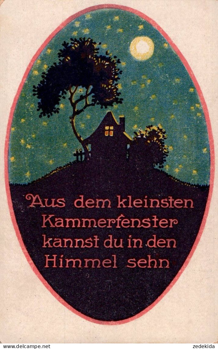 H1888 - Spruchkarte Fenster Himmel Mond - Verlag Hans Friedrich Abshagen - Sonstige & Ohne Zuordnung