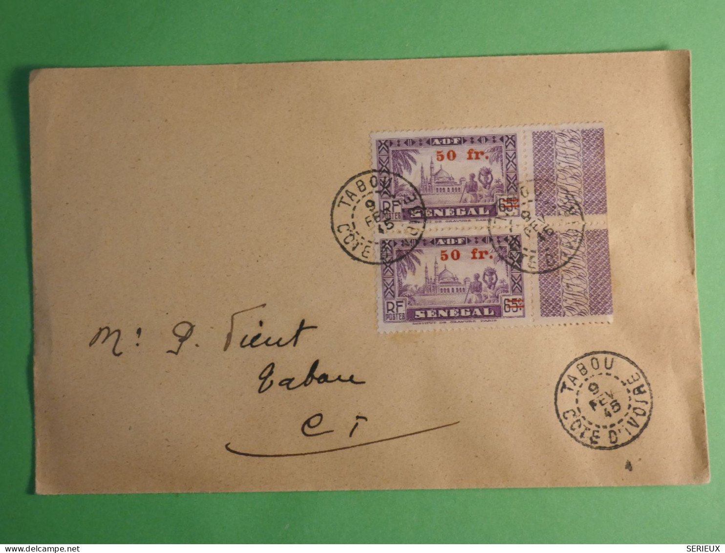 DN20 SENEGAL  LETTRE 1945 PETIT BUREAU TABOU +PAIRE ET TAB +SURCHARGES + AFF.   INTERESSANT+ ++++ - Covers & Documents
