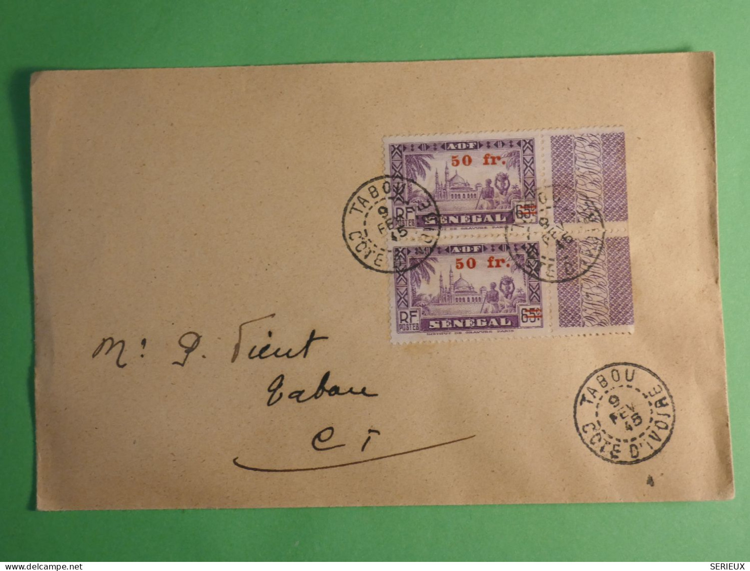 DN20 SENEGAL  LETTRE 1945 PETIT BUREAU TABOU +PAIRE ET TAB +SURCHARGES + AFF.   INTERESSANT+ ++++ - Brieven En Documenten