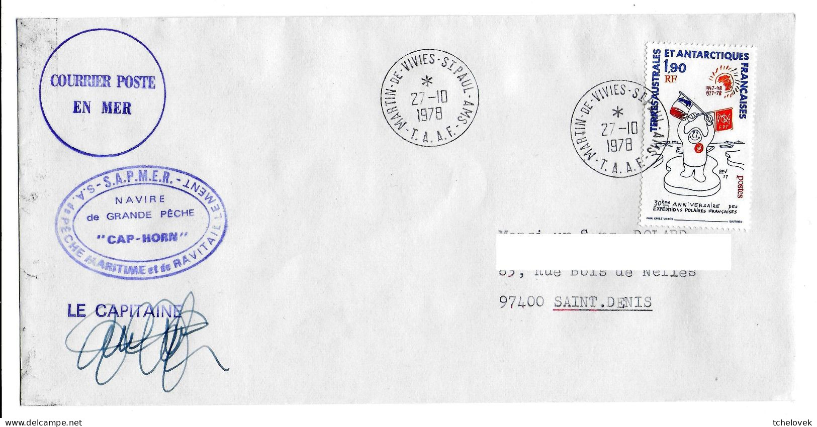 FSAT TAAF Cap Horn Sapmer 27.10.78 SPA T. 1.90 Traite De L'antarctique (2) - Briefe U. Dokumente