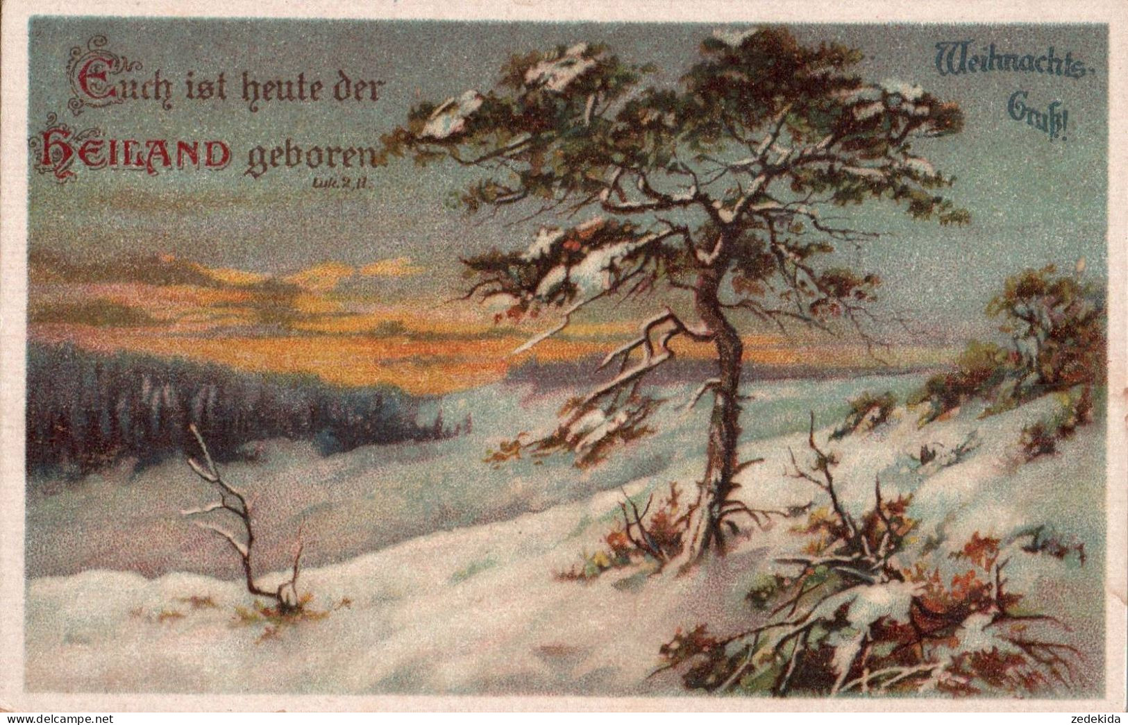 H1890 - Litho Spruchkarte Heiland Krippe Weihnachtskrippe - Glückwunschkarte Weihnachten Winterlandschaft - Sonstige & Ohne Zuordnung