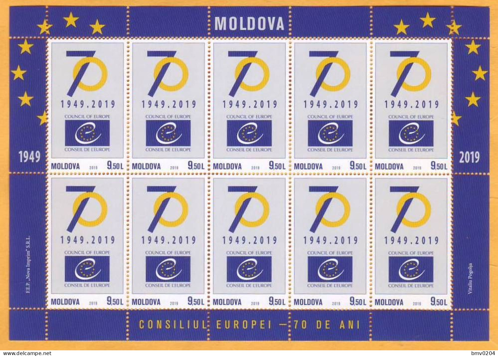 2019 Moldova Moldavie 70 Consil Of Europe Sheet Mint - Idées Européennes