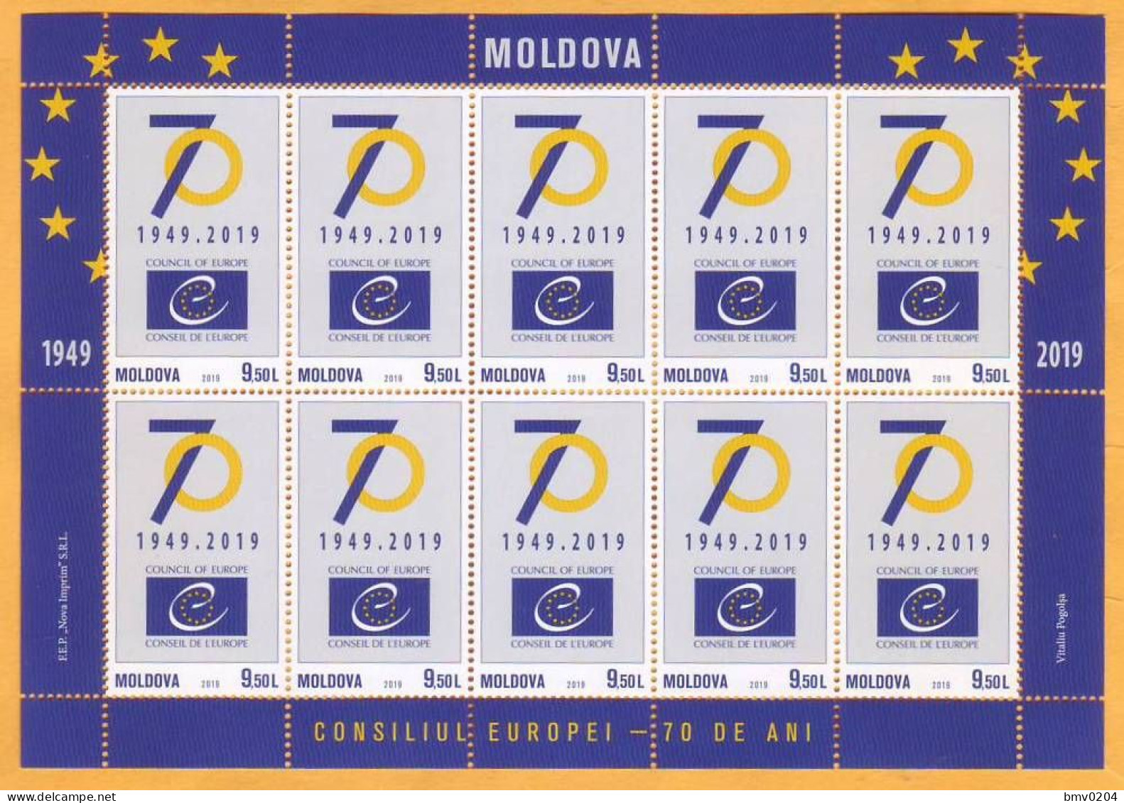 2019 Moldova Moldavie 70 Consil Of Europe Sheet Mint - Idee Europee