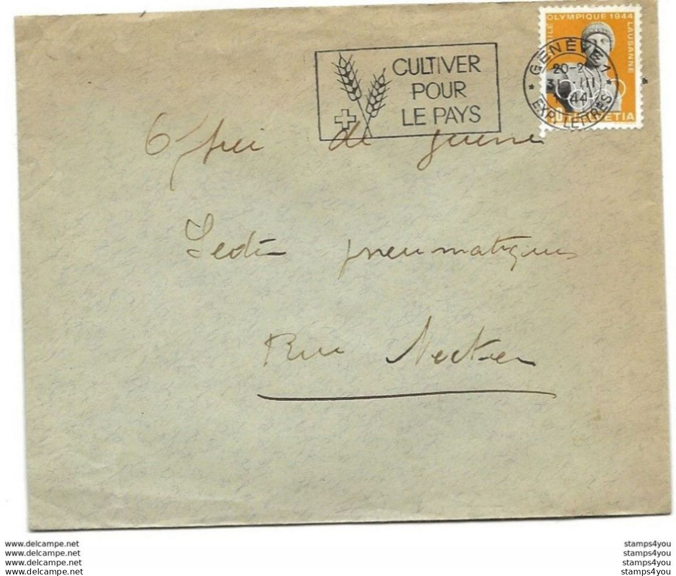 I - 96 - Enveloppe Avec Oblit Mécanique "Cultiver Pour Le Pays" 1944 - Cartas & Documentos