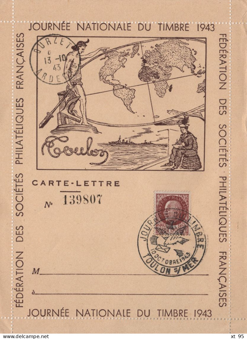 Journee Du Timbre 1943 - Toulon Sur Mer - Carte Lettre - 1921-1960: Période Moderne
