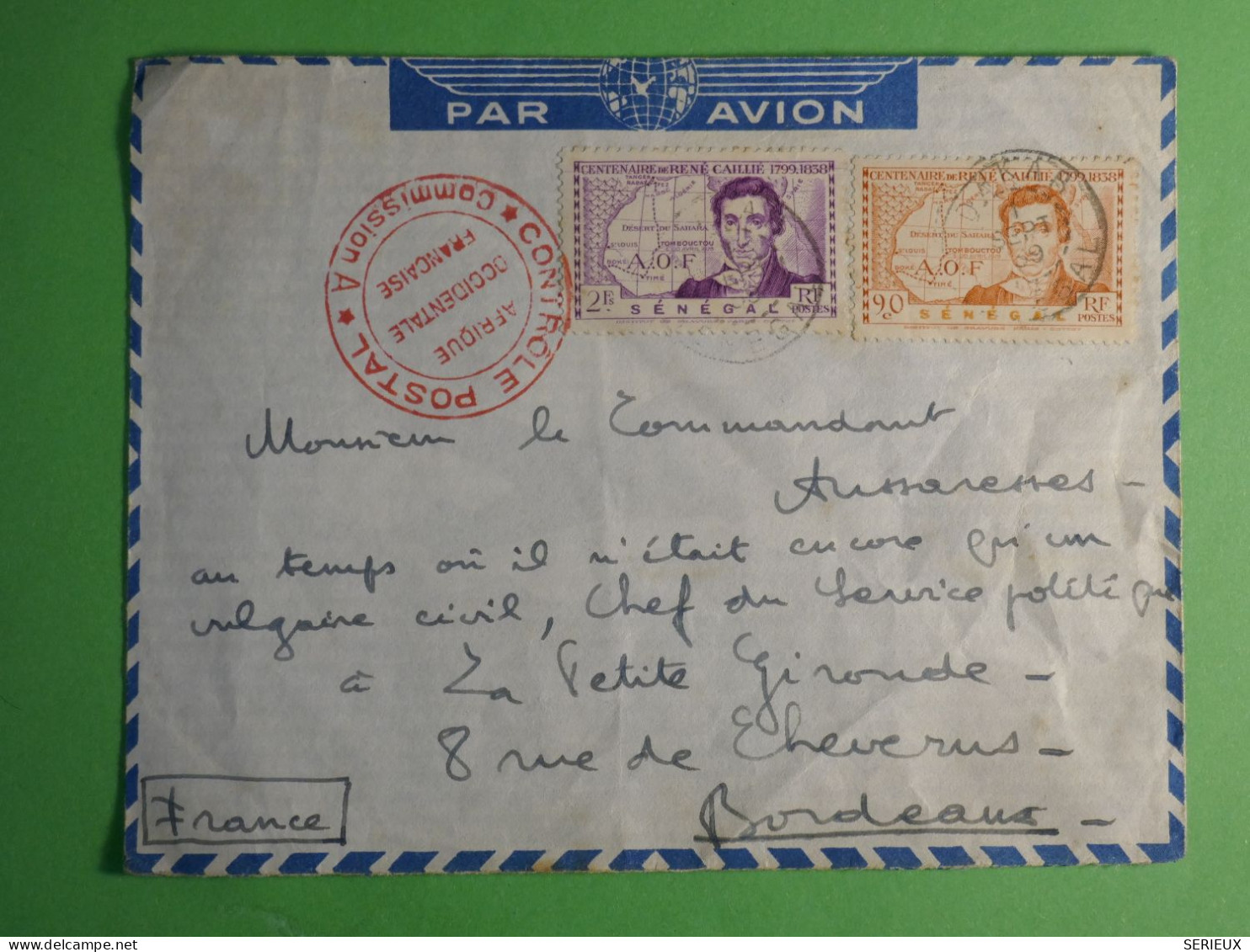 DN20 SENEGAL AOF   LETTRE  CENSUREE 1939   DAKAR  A  BORDEAUX FRANCE ++ AFF.   INTERESSANT+ ++++ - Cartas & Documentos