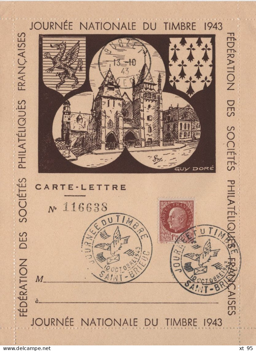 Journee Du Timbre 1943 - Saint Brieuc - Carte Lettre - 1921-1960: Modern Tijdperk