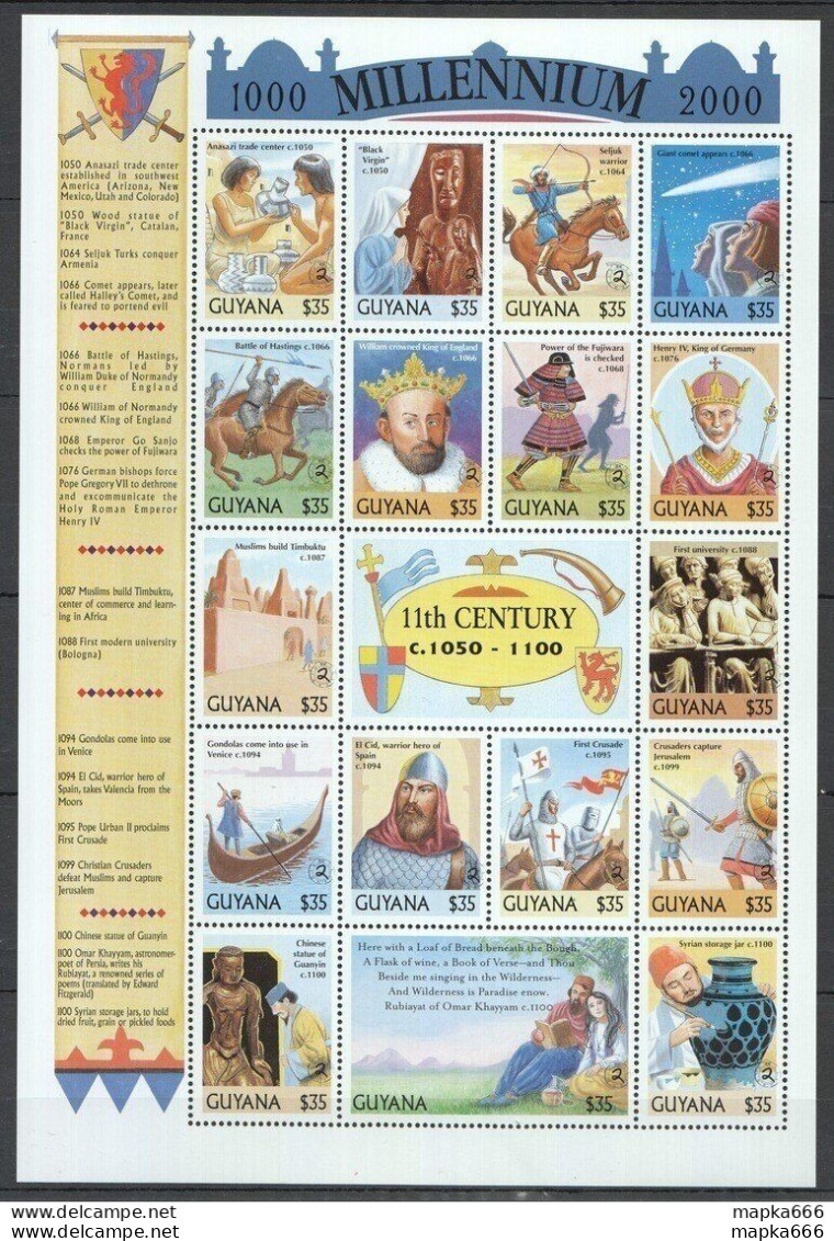 Ec114 Guyana Millennium 11Th Century 1050-1100 Kings Battles Horses 1Sh Mnh - Militaria