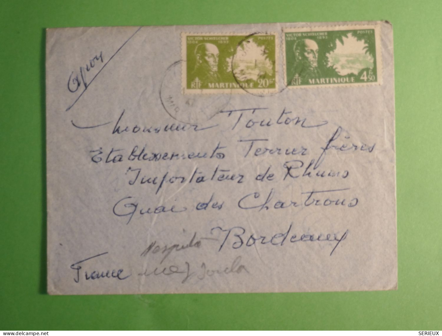 DN20 MARTINIQUE   LETTRE  1939   A  BORDEAUX FRANCE ++ AFF.   INTERESSANT+ ++++ - Cartas & Documentos