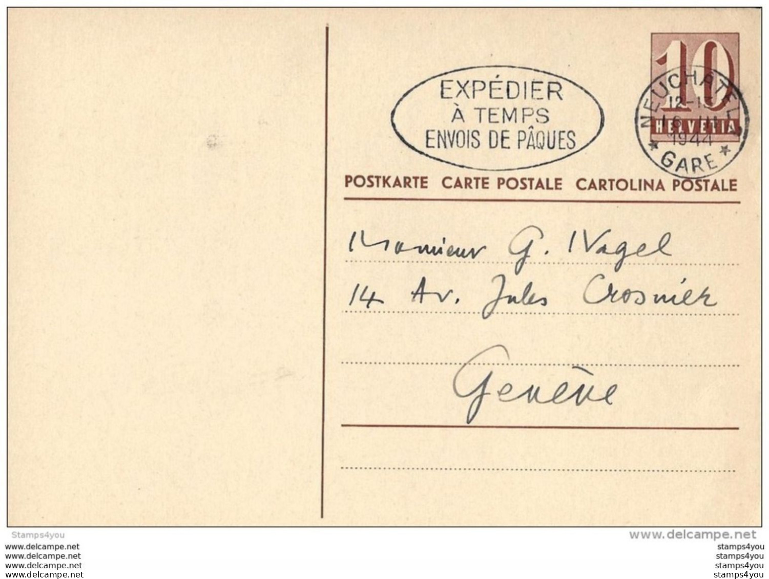 93 - 55 - Entier Postal Avec Oblit Mécanique "Expédier à Temps Envois De Pâques" 1944 - Entiers Postaux
