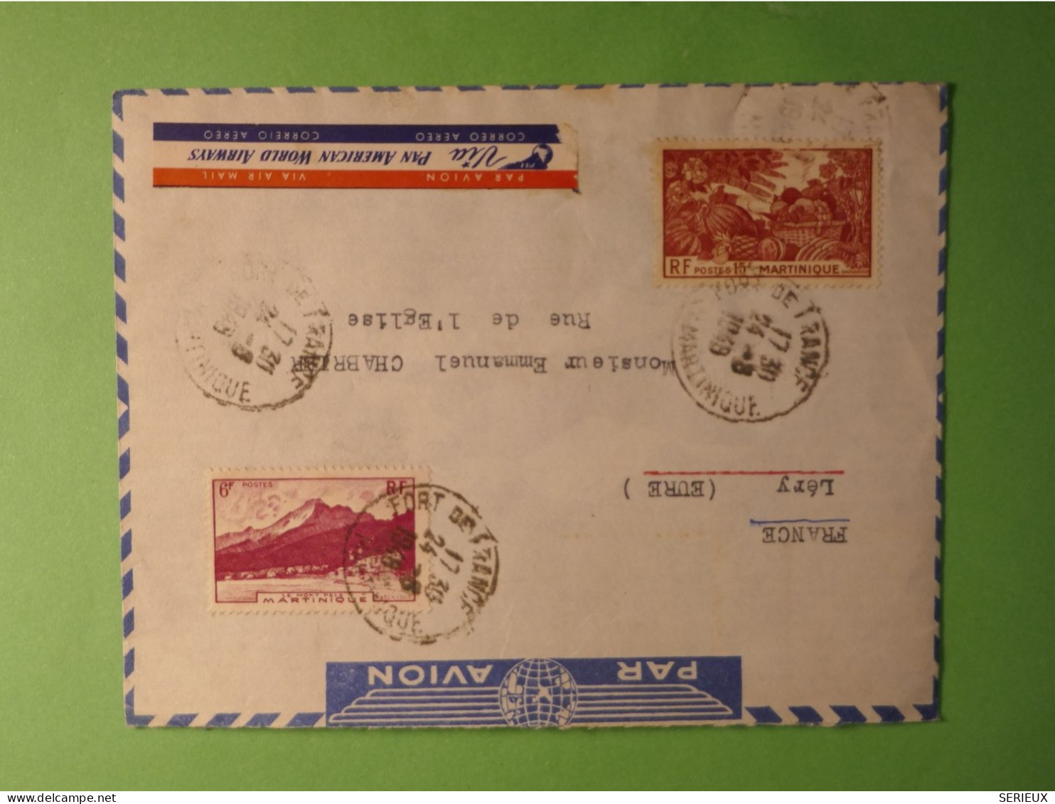 DN20 MARTINIQUE   LETTRE  1949   FORT A LERY  FRANCE ++ AFF.   INTERESSANT+ ++++ - Lettres & Documents